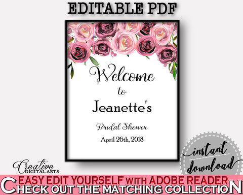 Welcome Sign Bridal Shower Welcome Sign Floral Bridal Shower Welcome Sign Bridal Shower Floral Welcome Sign Pink Purple party décor BQ24C - Digital Product