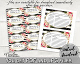 Flower Bouquet Black Stripes Bridal Shower Recipe For The Bride To Be in Black And Gold, print recipe card, party organizing - QMK20 - Digital Product