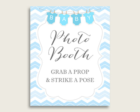 Chevron Photobooth Sign Printable, Boy Baby Shower Blue White Photo Booth, Chevron Selfie Station Sign, 8x10 16x20, Instant Download, cbl01
