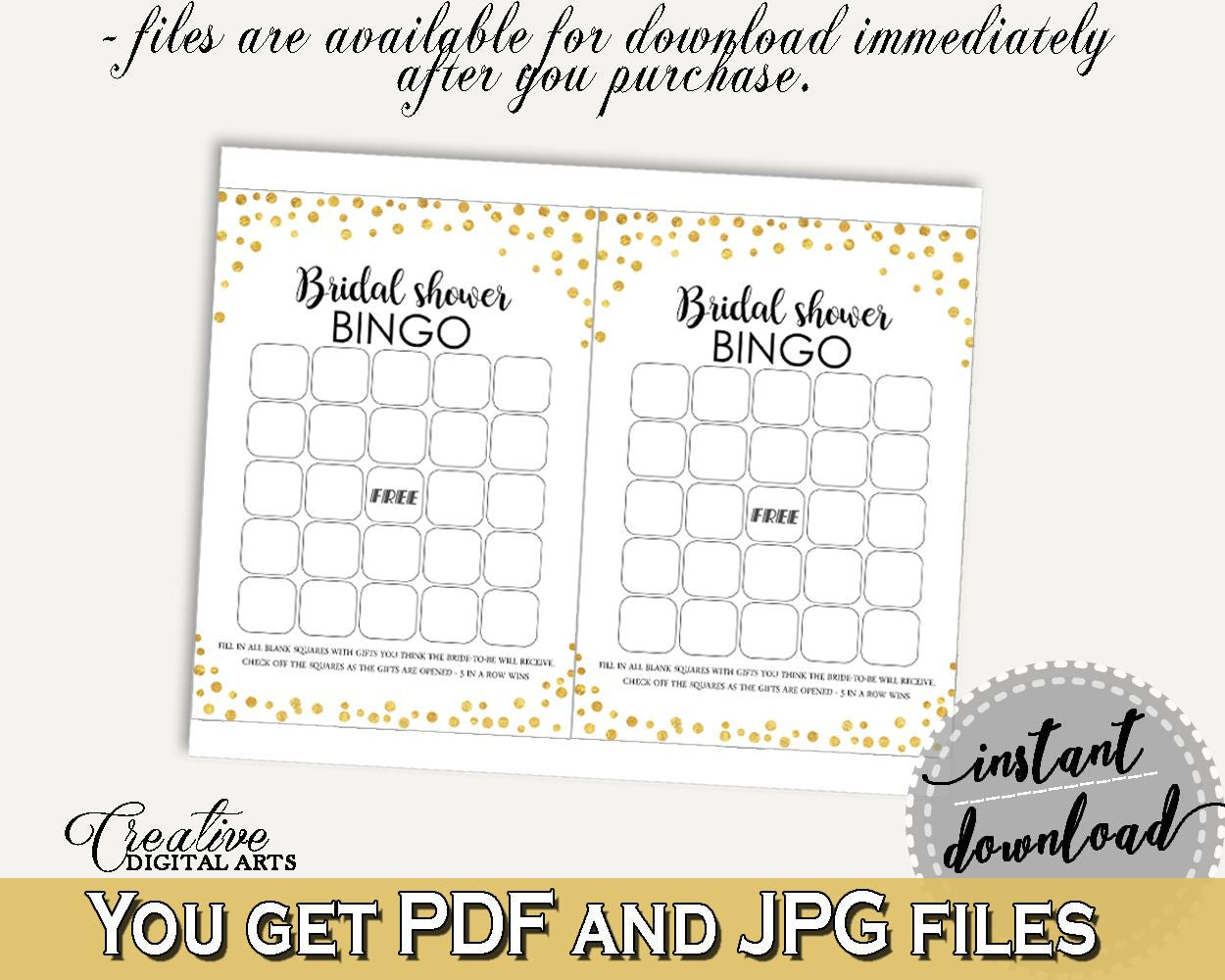 Empty Bingo Bridal Shower Empty Bingo Confetti Bridal Shower Empty Bingo Bridal Shower Confetti Empty Bingo Gold White pdf jpg CZXE5 - Digital Product