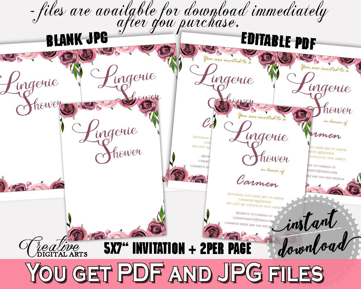 Lingerie Shower Invitation Bridal Shower Lingerie Shower Invitation Floral Bridal Shower Lingerie Shower Invitation Bridal Shower BQ24C - Digital Product