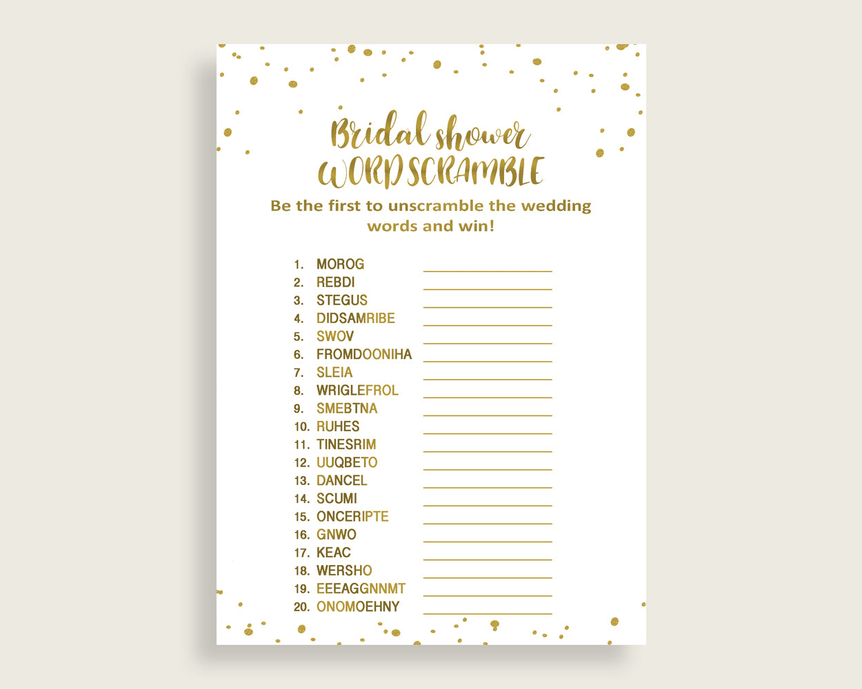 Word Scramble Bridal Shower Word Scramble Gold Bridal Shower Word Scramble Bridal Shower Gold Word Scramble Gold White pdf jpg party G2ZNX