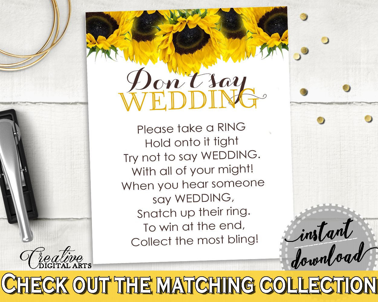 Don't Say Wedding Game Bridal Shower Don't Say Wedding Game Sunflower Bridal Shower Don't Say Wedding Game Bridal Shower Sunflower SSNP1 - Digital Product