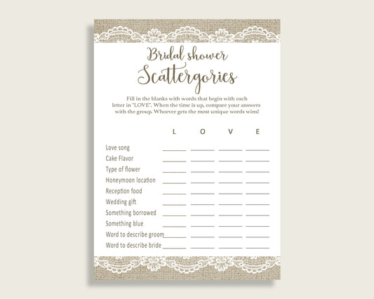 Scattergories Bridal Shower Scattergories Burlap And Lace Bridal Shower Scattergories Bridal Shower Burlap And Lace Scattergories NR0BX