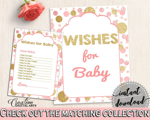 Wishes, Baby Shower Wishes, Dots Baby Shower Wishes, Baby Shower Dots Wishes Pink Gold shower celebration, bridal shower idea, party RUK83 - Digital Product