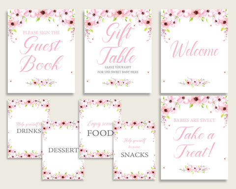 Flower Blush Baby Shower Girl Table Signs Printable, Pink Green Party Table Decor, Favors, Food, Drink, Treat, Guest Book, Instant VH1KL