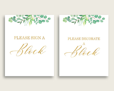 Green Gold Please Sign A Block Sign and Decoarate A Block Sign Printables, Greenery Gender Neutral Baby Shower Decor, Instant Y8X33