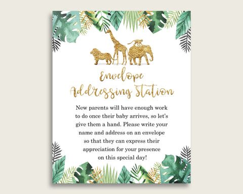 Gold Green Baby Shower Address Sign Printable, Jungle Envelope Station Sign, Envelope Addressing Baby Shower Gender Neutral, EJRED