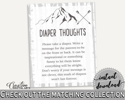Diaper Thoughts Baby Shower Diaper Thoughts Adventure Mountain Baby Shower Diaper Thoughts Gray White Baby Shower Adventure Mountain S67CJ - Digital Product