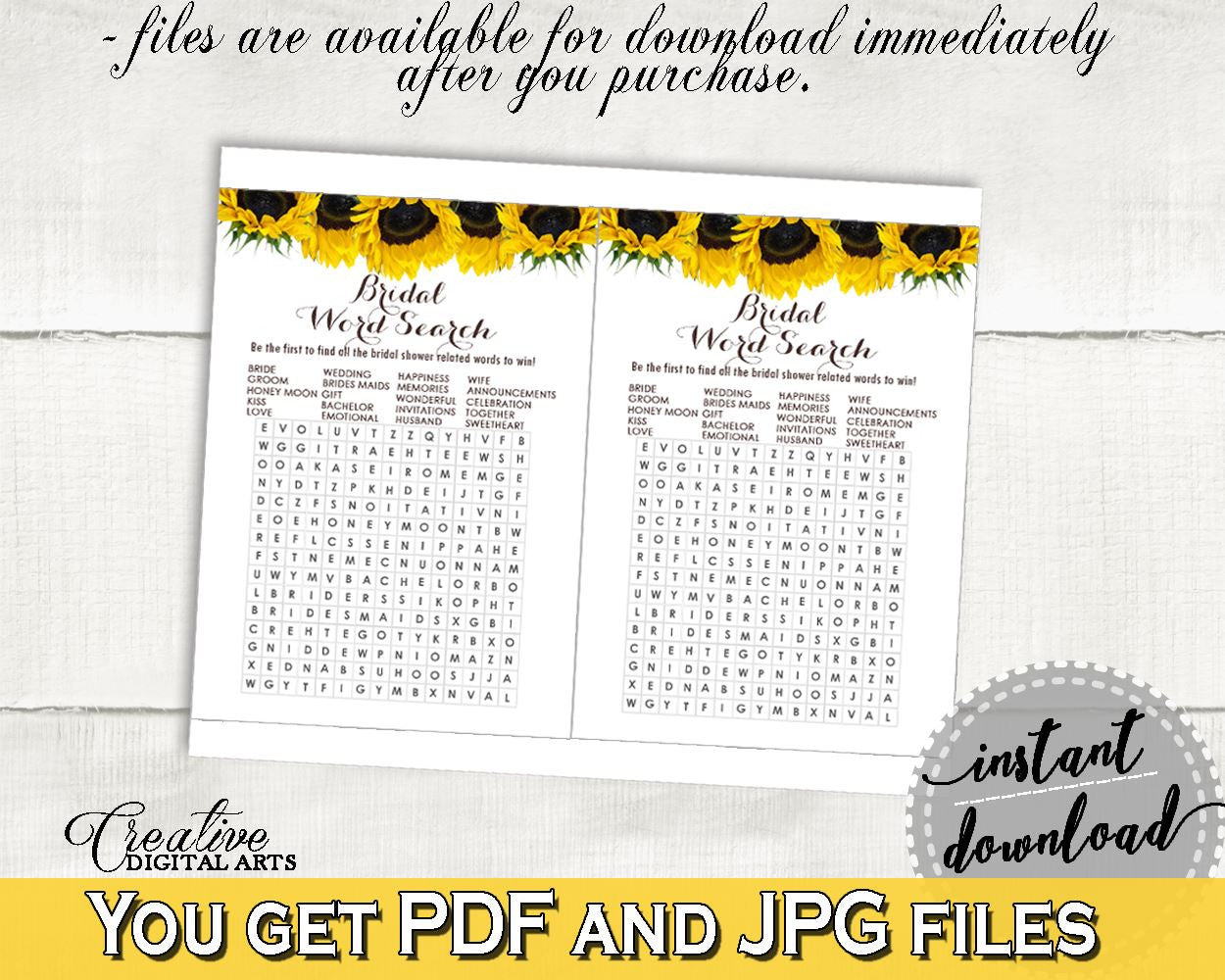 Word Search Bridal Shower Word Search Sunflower Bridal Shower Word Search Bridal Shower Sunflower Word Search Yellow White pdf jpg SSNP1 - Digital Product