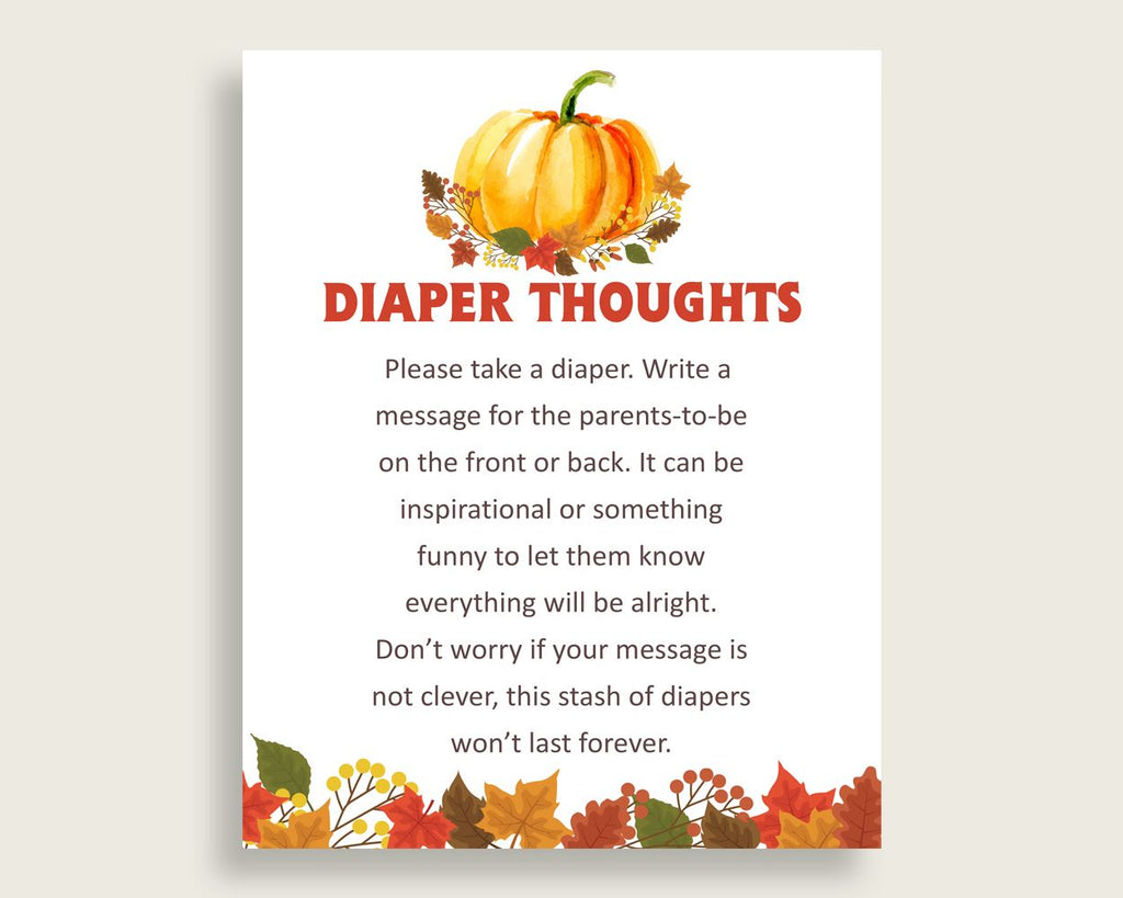Diaper Thoughts Baby Shower Diaper Thoughts Fall Baby Shower Diaper Thoughts Baby Shower Pumpkin Diaper Thoughts Orange Brown prints BPK3D - Digital Product