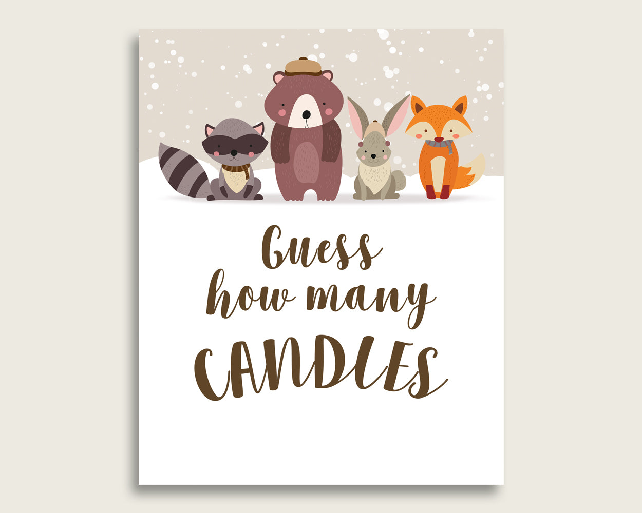 Beige Brown Candy Guessing Game, Winter Woodland Baby Shower Gender Neutral Sign And Cards, Guess How Many Candies, Candy Jar Game RM4SN