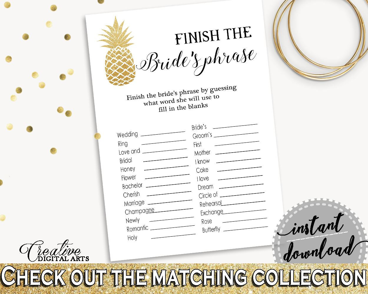 Finish The Bride's Phrase Game Bridal Shower Finish The Bride's Phrase Game Pineapple Bridal Shower Finish The Bride's Phrase Game 86GZU - Digital Product