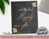 Black And Pink Chalkboard Flowers Bridal Shower Theme: Happily Ever After Sign - happy sign, floral shower, party supplies, prints - RBZRX - Digital Product