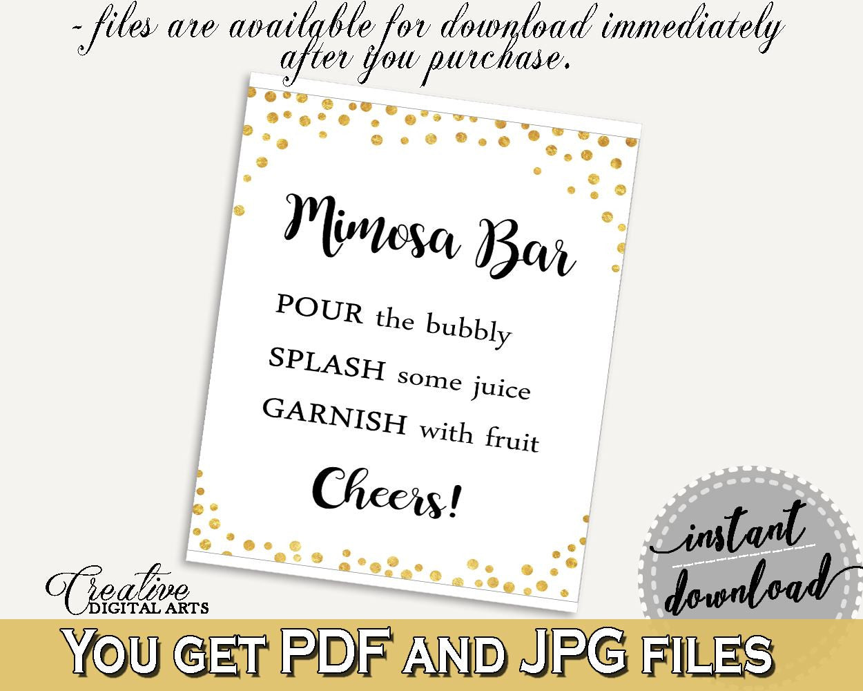 Mimosa Bar Sign Bridal Shower Mimosa Bar Sign Confetti Bridal Shower Mimosa Bar Sign Bridal Shower Confetti Mimosa Bar Sign Gold White CZXE5 - Digital Product