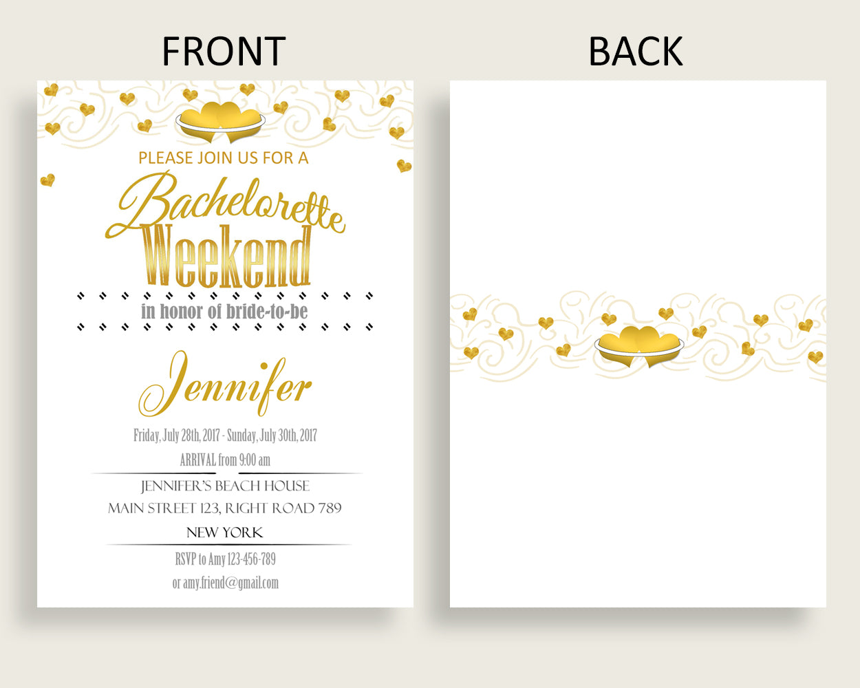 Bachelorette Weekend Invitation Bridal Shower Bachelorette Weekend Invitation Gold Hearts Bridal Shower Bachelorette Weekend 6GQOT