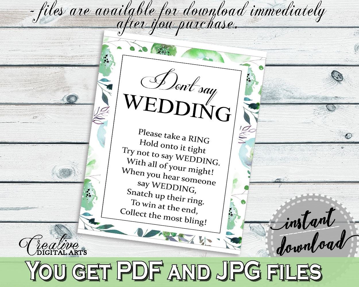 Don't Say Wedding Game Bridal Shower Don't Say Wedding Game Botanic Watercolor Bridal Shower Don't Say Wedding Game Bridal Shower 1LIZN - Digital Product