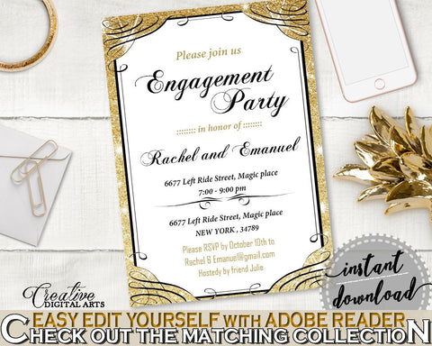Glittering Gold Bridal Shower Engaged Invitation Editable in Gold And Yellow, bash invitation, sparkle bridal, bridal shower idea - JTD7P - Digital Product