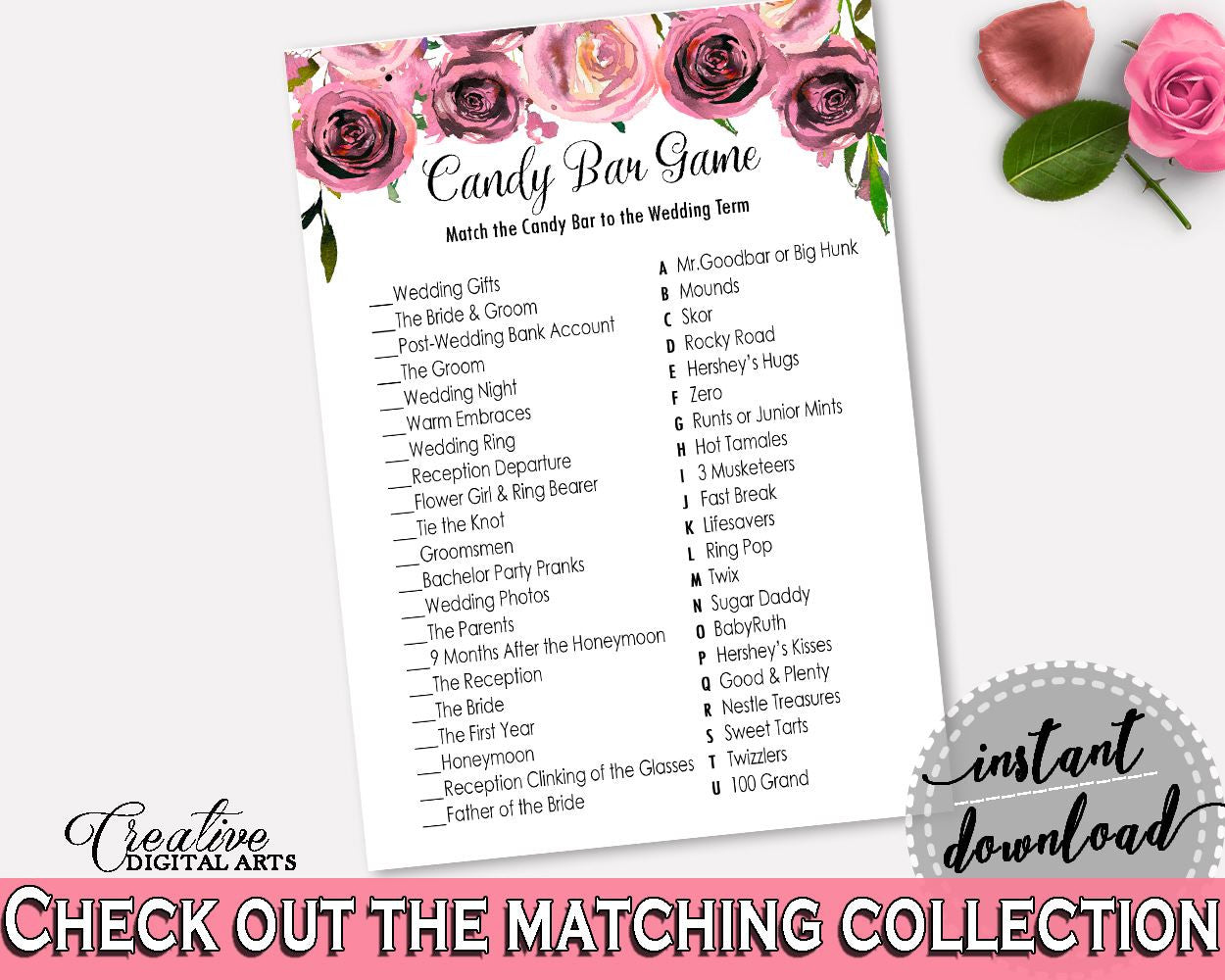 Candy Bar Game Bridal Shower Candy Bar Game Floral Bridal Shower Candy Bar Game Bridal Shower Floral Candy Bar Game Pink Purple - BQ24C - Digital Product