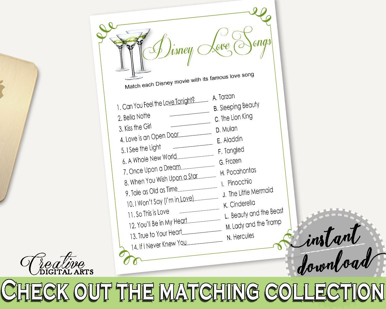 Disney Love Songs Game Bridal Shower Disney Love Songs Game Modern Martini Bridal Shower Disney Love Songs Game Bridal Shower Modern ARTAN - Digital Product