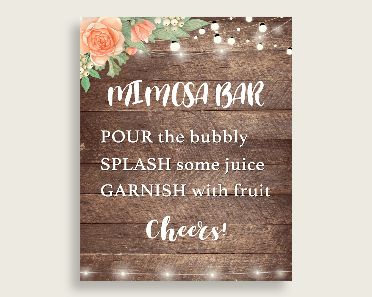 Mimosa Bar Sign Bridal Shower Mimosa Bar Sign Rustic Bridal Shower Mimosa Bar Sign Bridal Shower Flowers Mimosa Bar Sign Brown Beige SC4GE