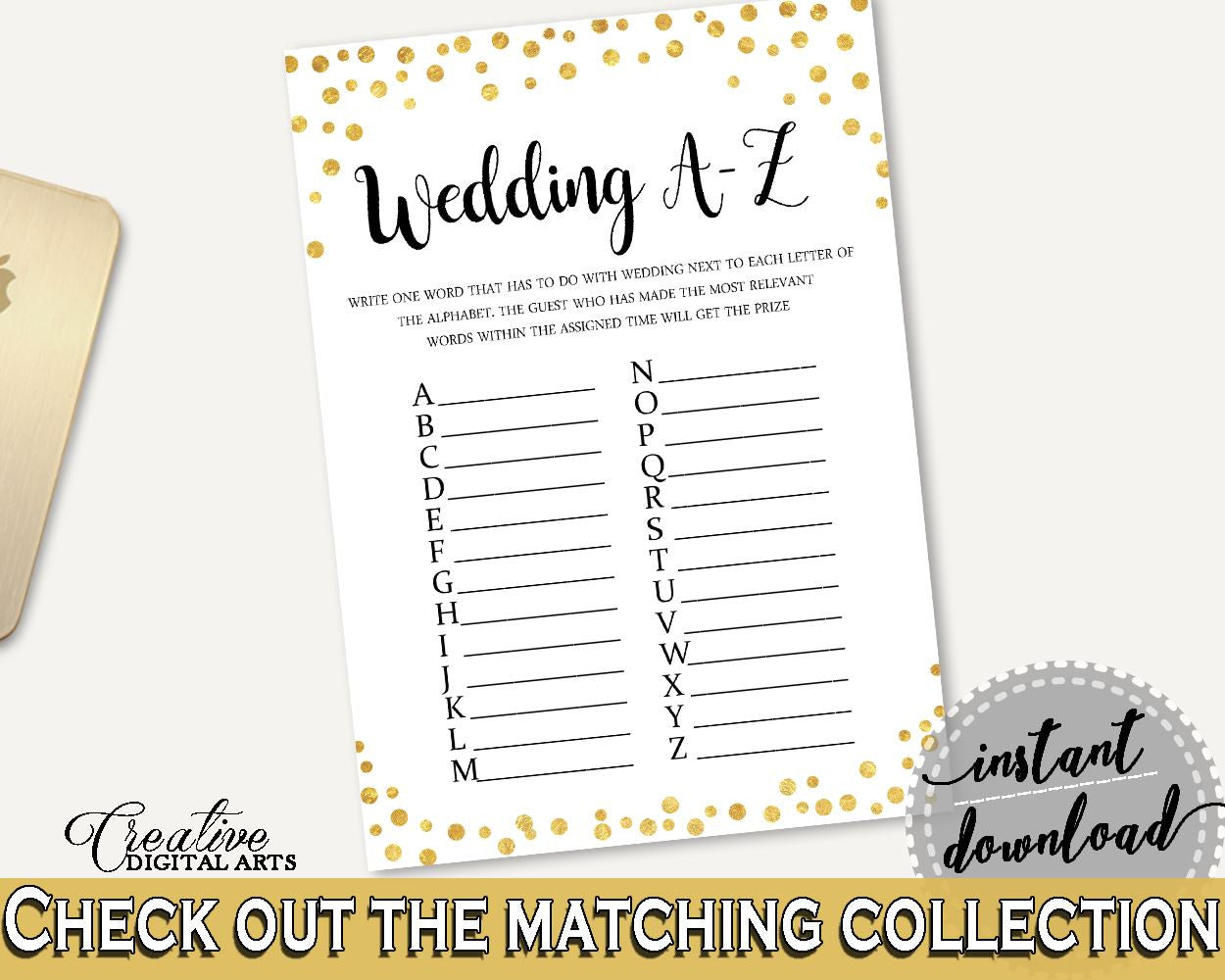 Wedding Game Bridal Shower Wedding Game Confetti Bridal Shower Wedding Game Bridal Shower Confetti Wedding Game Gold White pdf jpg CZXE5 - Digital Product