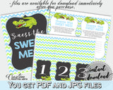 Baby shower GUESS THE SWEET MESS game cards tents and sign with green alligator and blue color theme, instant download - ap002