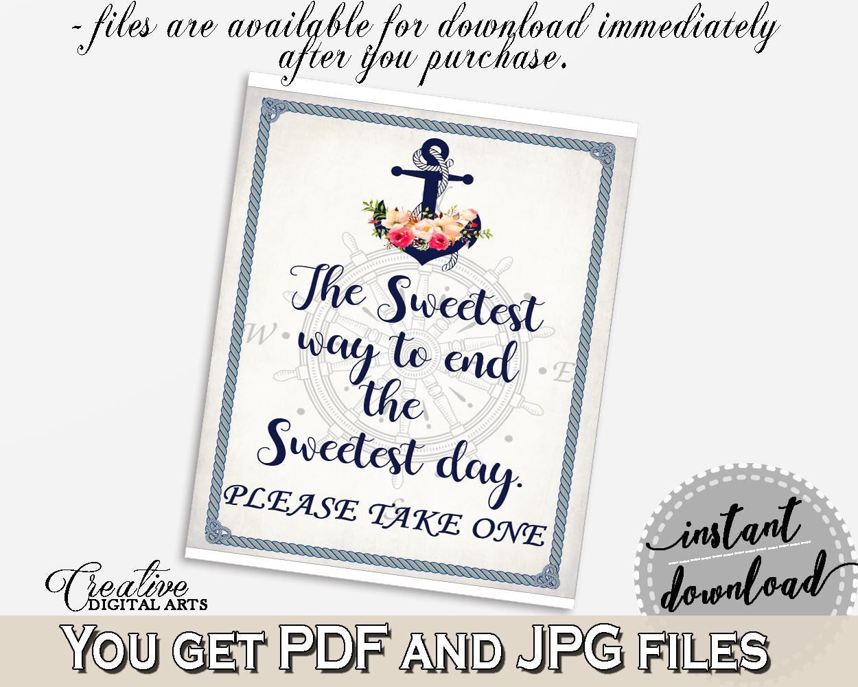 Navy Blue Nautical Anchor Flowers Bridal Shower Theme: The Sweetest Way To End The Sweets Day - shower favor sign, party plan - 87BSZ - Digital Product