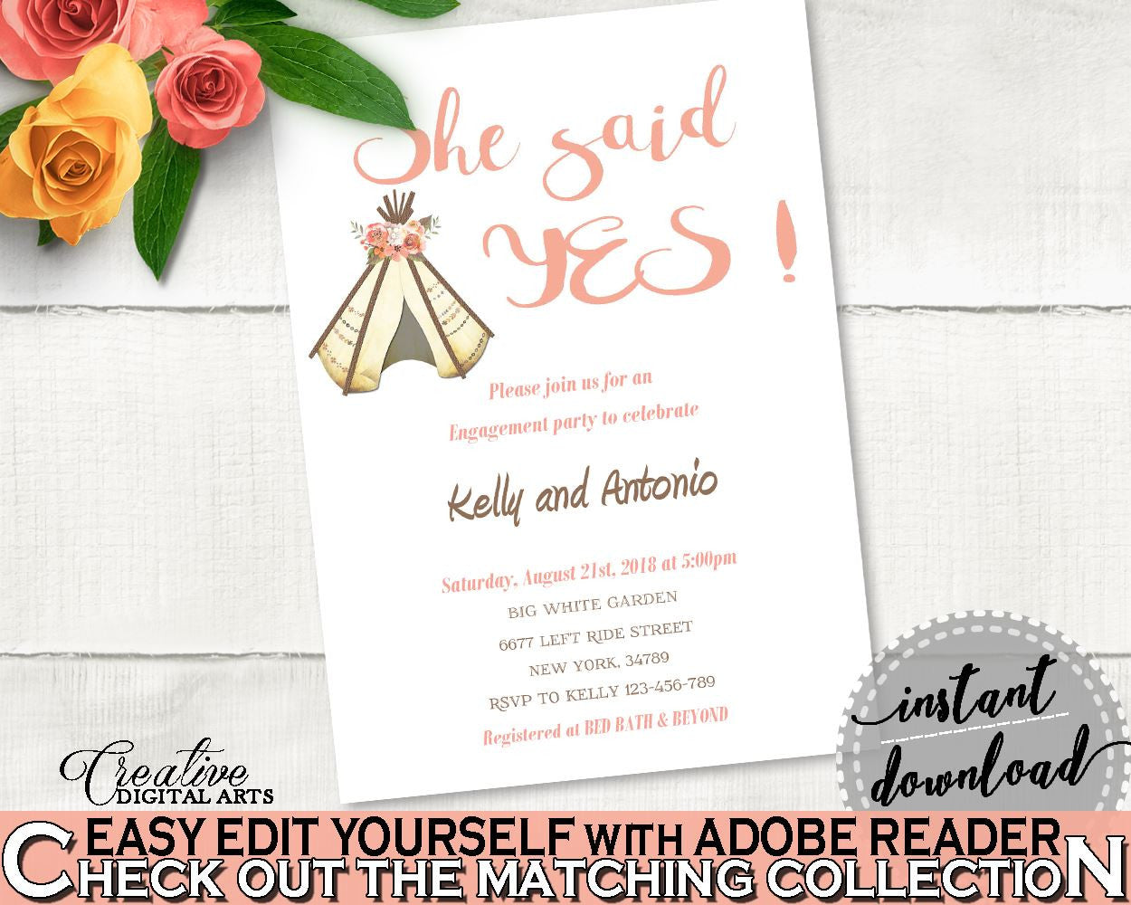 Invitation Template Bridal Shower Invitation Template Tribal Bridal Shower Invitation Template Bridal Shower Tribal Invitation 9ENSG - Digital Product