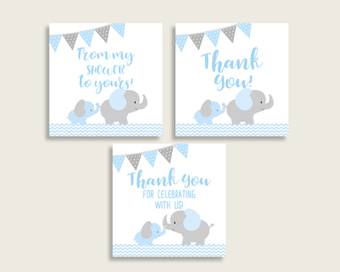 Elephant Baby Shower Square Thank You Tags 2 inch Printable, Blue Grey Boy Shower Gift Tags, Hang Tags Labels, Instant Download ebl02