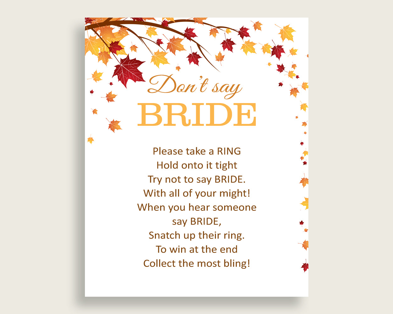 Don't Say Bride Bridal Shower Don't Say Bride Fall Bridal Shower Don't Say Bride Bridal Shower Autumn Don't Say Bride Brown Yellow YCZ2S