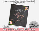 Black And Pink Chalkboard Flowers Bridal Shower Theme: Happily Ever After Sign - happy sign, floral shower, party supplies, prints - RBZRX - Digital Product