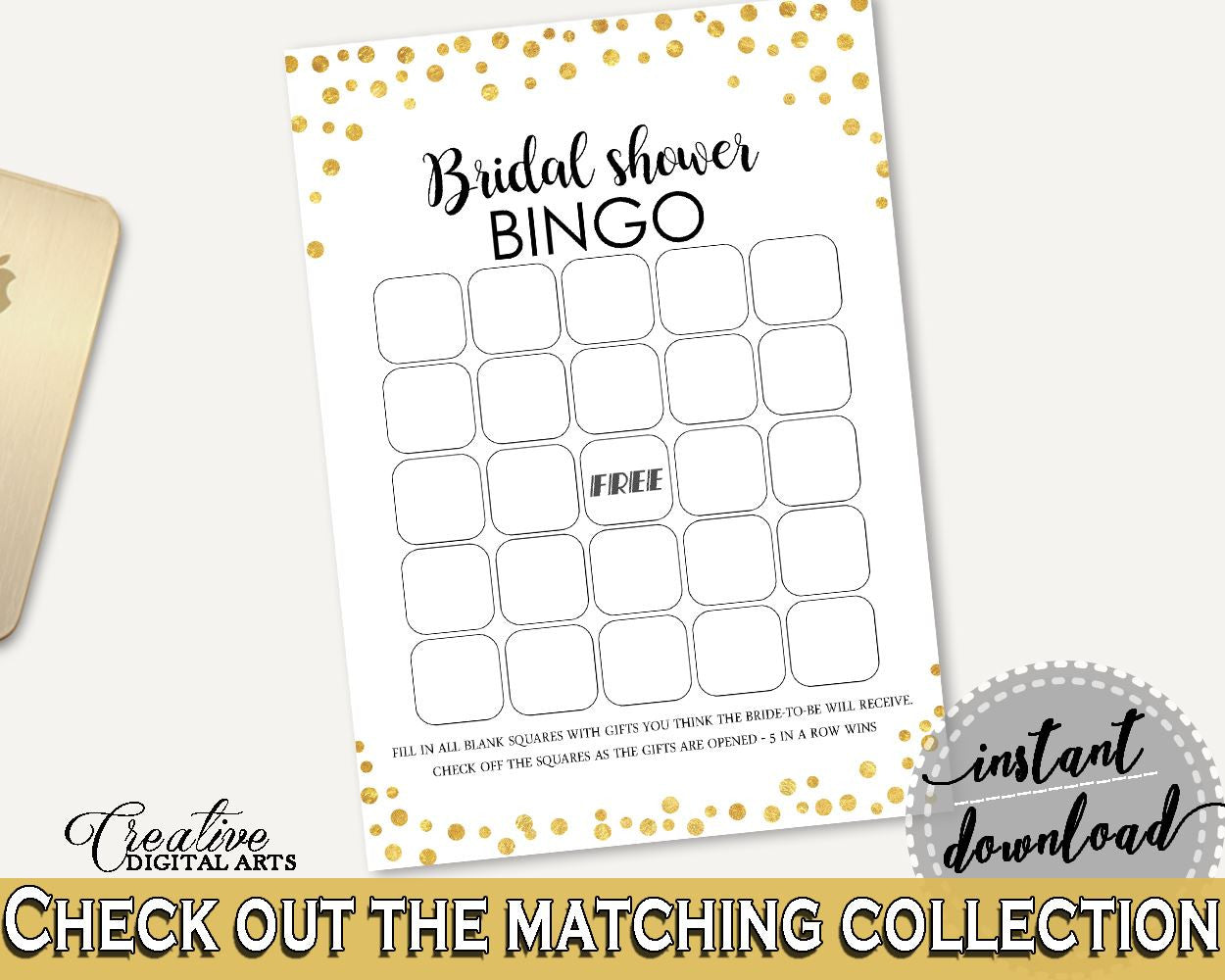 Empty Bingo Bridal Shower Empty Bingo Confetti Bridal Shower Empty Bingo Bridal Shower Confetti Empty Bingo Gold White pdf jpg CZXE5 - Digital Product