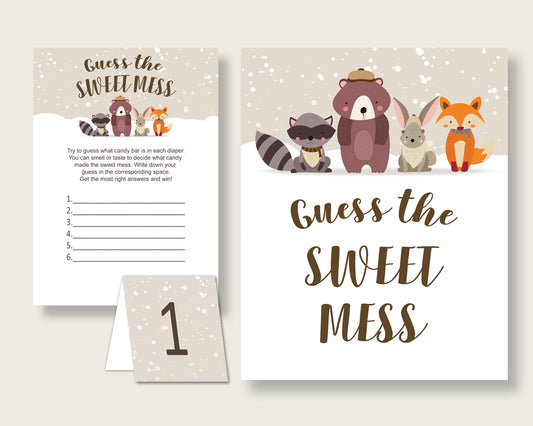 Winter Woodland Guessing Game Baby Shower Gender Neutral, Beige Brown Guess The Sweet Mess Game Printable, Dirty Diaper Game, Instant RM4SN