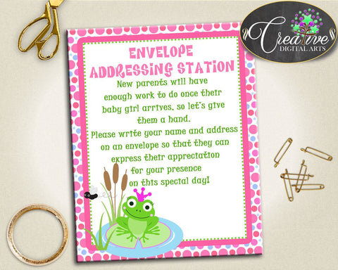 ENVELOPE ADDRESSING STATION frog baby shower sign, pink dots baby shower girl, pink and green shower, Jpg Pdf, instant download - bsf01 - Digital Product