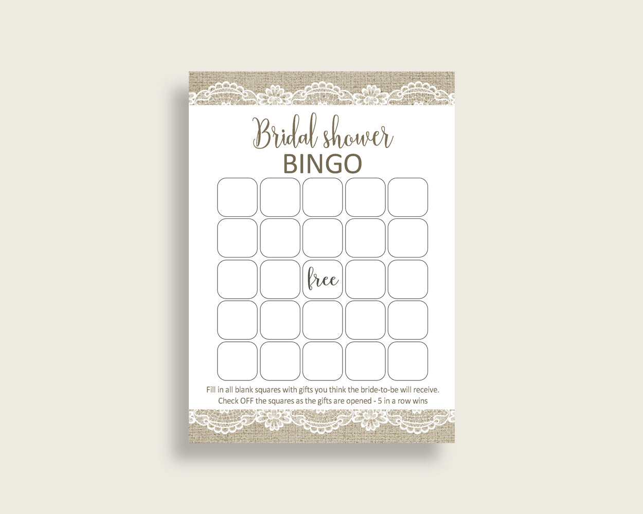 Bingo Bridal Shower Bingo Burlap And Lace Bridal Shower Bingo Bridal Shower Burlap And Lace Bingo Brown White party decorations NR0BX