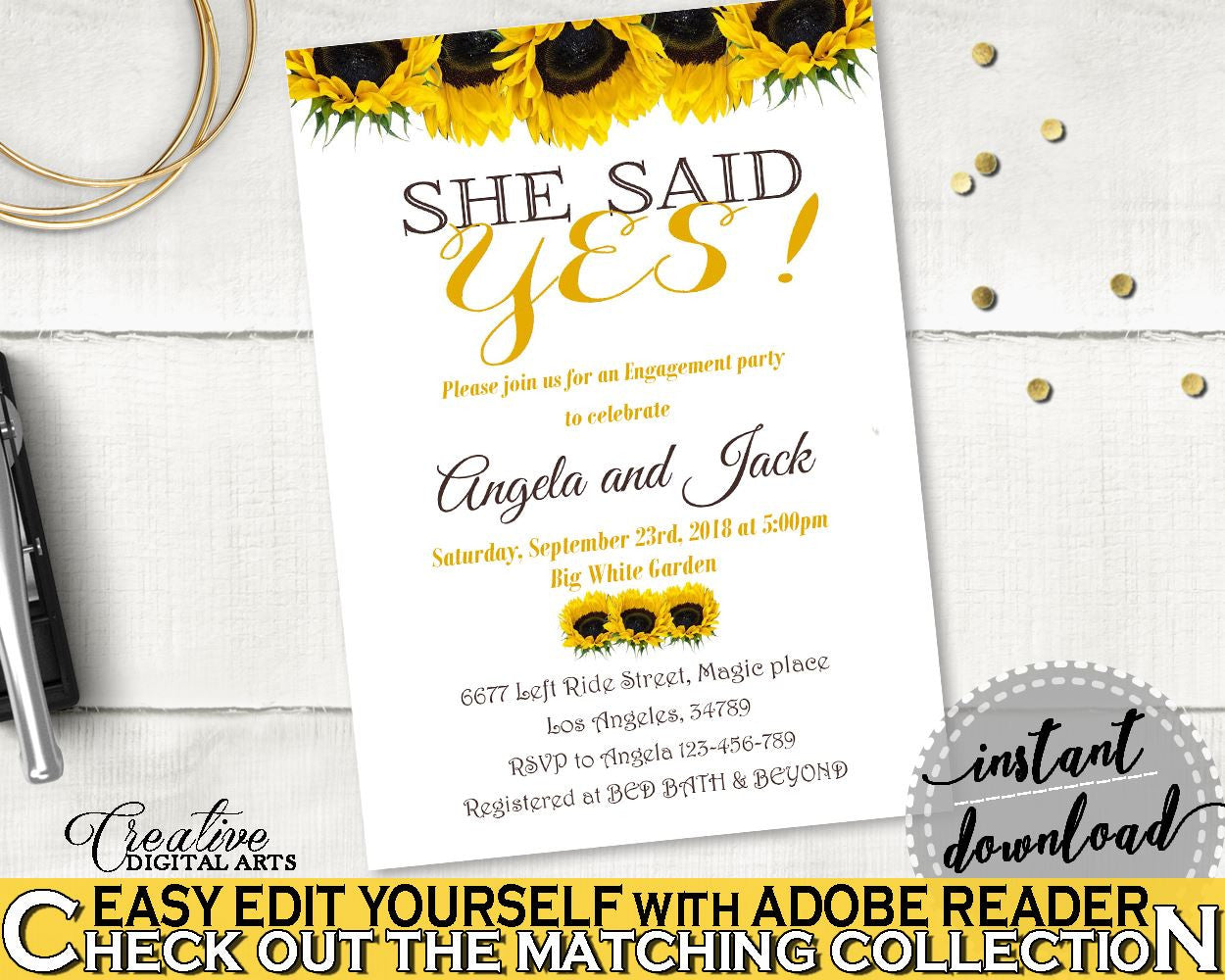 Invitation Template Bridal Shower Invitation Template Sunflower Bridal Shower Invitation Template Bridal Shower Sunflower Invitation SSNP1 - Digital Product