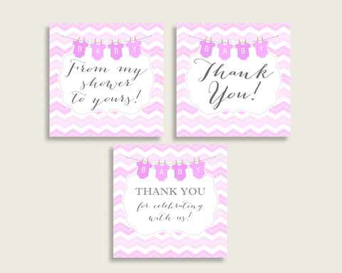 Chevron Baby Shower Square Thank You Tags 2 inch Printable, Pink White Girl Shower Gift Tags, Hang Tags Labels, Instant Download cp001