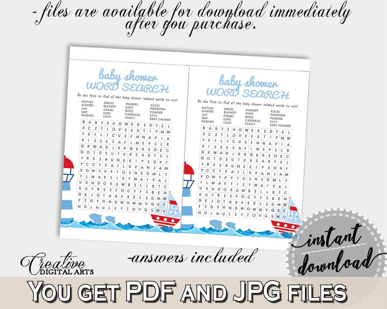 Word Search Baby Shower Word Search Nautical Baby Shower Word Search Baby Shower Nautical Word Search Blue Red pdf jpg - DHTQT - Digital Product