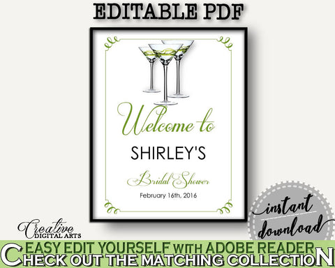 Welcome Sign Bridal Shower Welcome Sign Modern Martini Bridal Shower Welcome Sign Bridal Shower Modern Martini Welcome Sign Green ARTAN - Digital Product