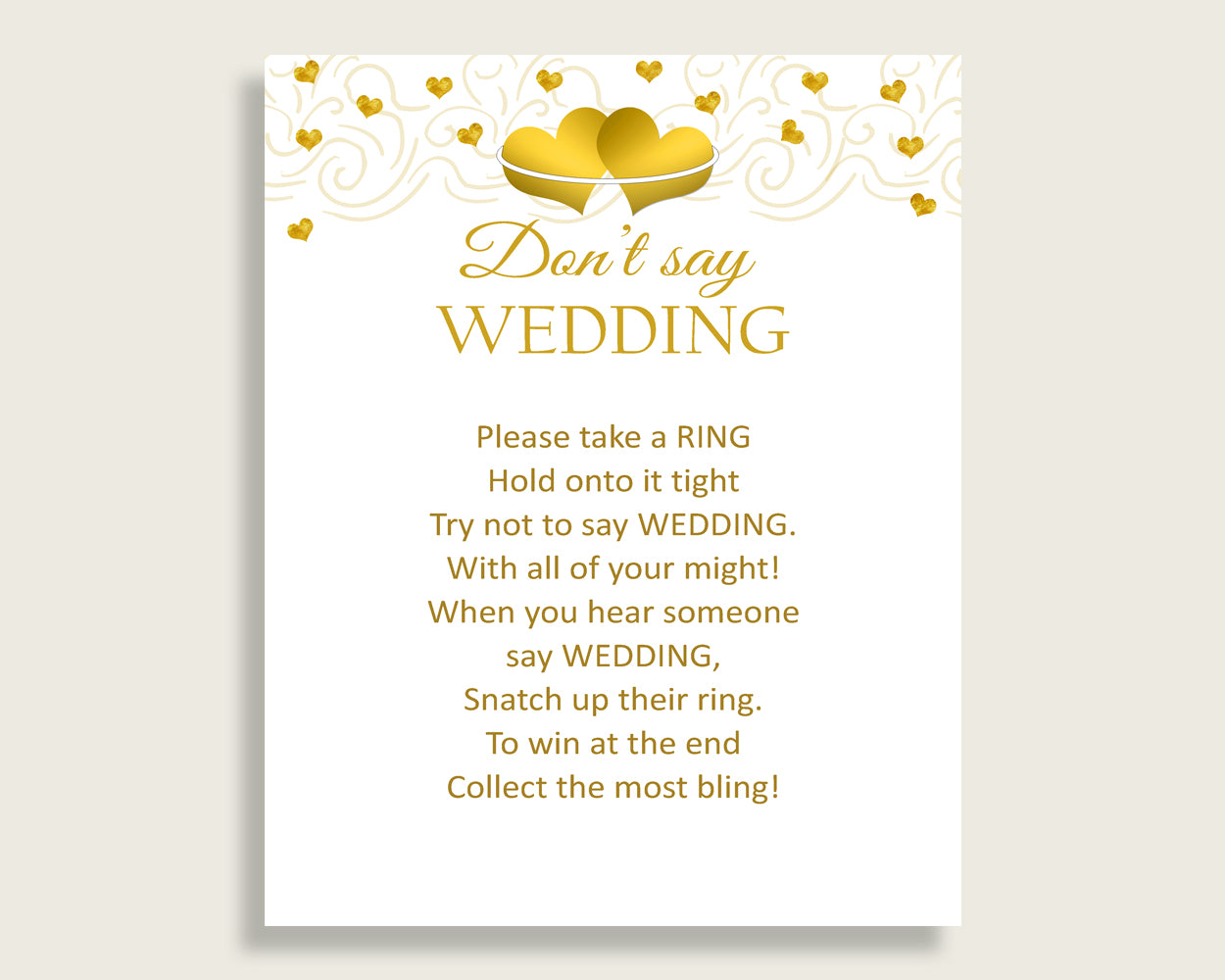 Don't Say Wedding Game Bridal Shower Don't Say Wedding Game Gold Hearts Bridal Shower Don't Say Wedding Game Bridal Shower Gold Hearts 6GQOT