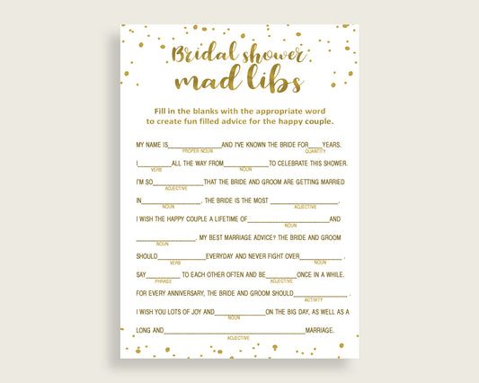 Mad Libs Bridal Shower Mad Libs Gold Bridal Shower Mad Libs Bridal Shower Gold Mad Libs Gold White prints party theme party ideas G2ZNX