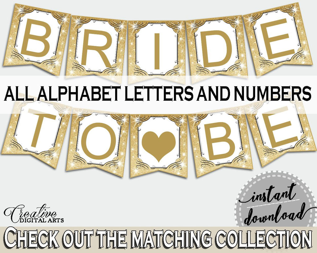 Banner in Glittering Gold Bridal Shower Gold And Yellow Theme, decor all letters, gold and glitter, digital download, pdf jpg - JTD7P - Digital Product