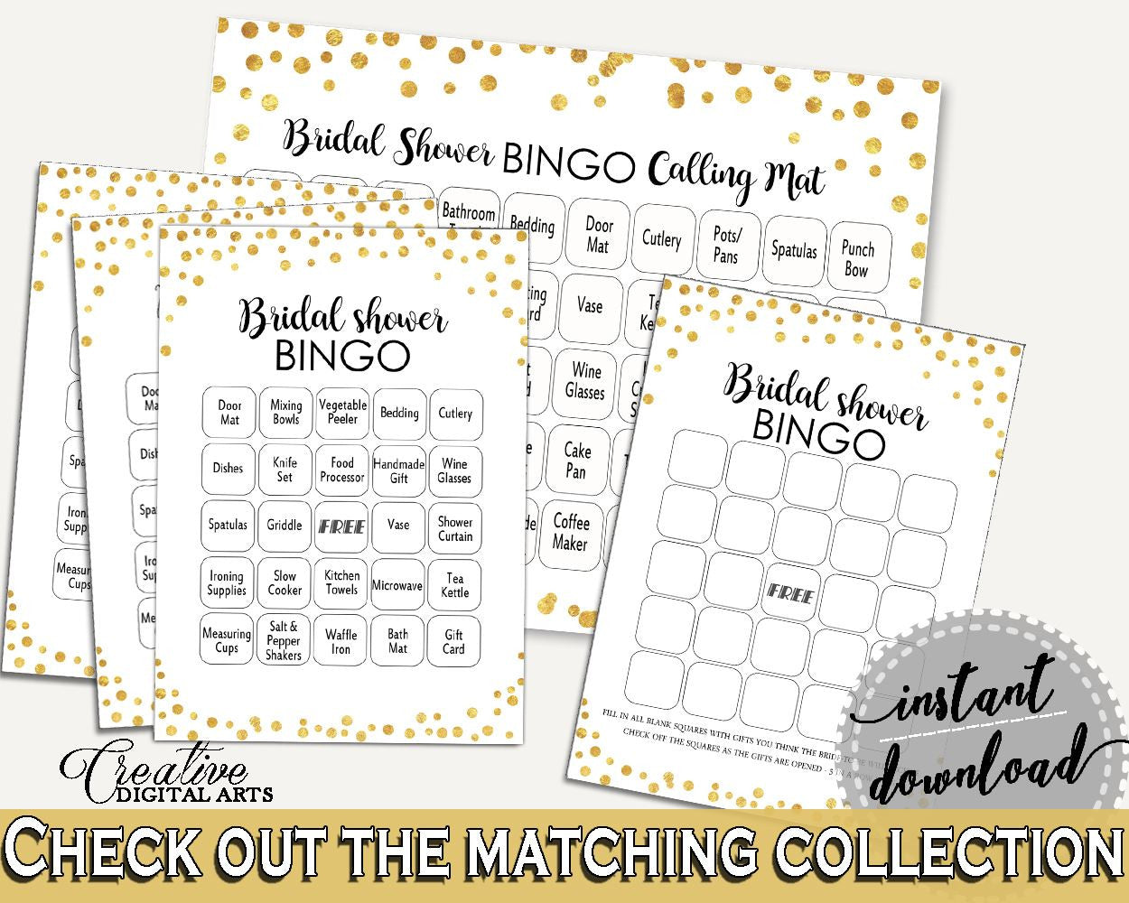 Bingo Bridal Shower Bingo Confetti Bridal Shower Bingo Bridal Shower Confetti Bingo Gold White party ideas, bridal shower idea, shower CZXE5 - Digital Product