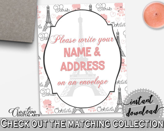 Write Your Name And Address Sign in Paris Bridal Shower Pink And Gray Theme, envelope addressing, ooh la la shower, prints, pdf jpg - NJAL9 - Digital Product