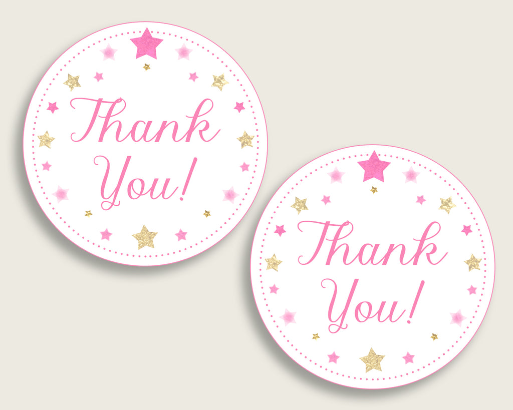Twinkle Star Baby Shower Round Thank You Tags 2 inch Printable, Pink Gold Favor Gift Tags, Girl Shower Hang Tags Labels, Digital File bsg01