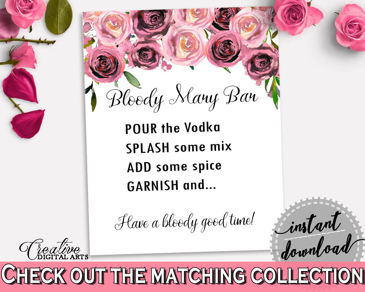 Bloody Mary Bridal Shower Bloody Mary Floral Bridal Shower Bloody Mary Bridal Shower Floral Bloody Mary Pink Purple printables - BQ24C - Digital Product