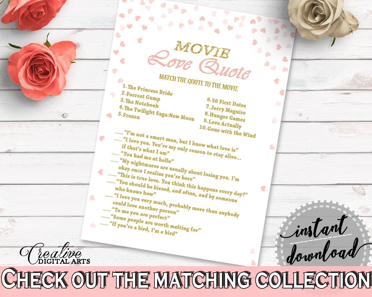 Movie Love Quotes Bridal Shower Movie Love Quotes Pink And Gold Bridal Shower Movie Love Quotes Bridal Shower Pink And Gold Movie Love XZCNH - Digital Product