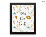 Kiss The Cook Print, Beautiful Wall Art with Frame and Canvas options available Kitchen Decor
