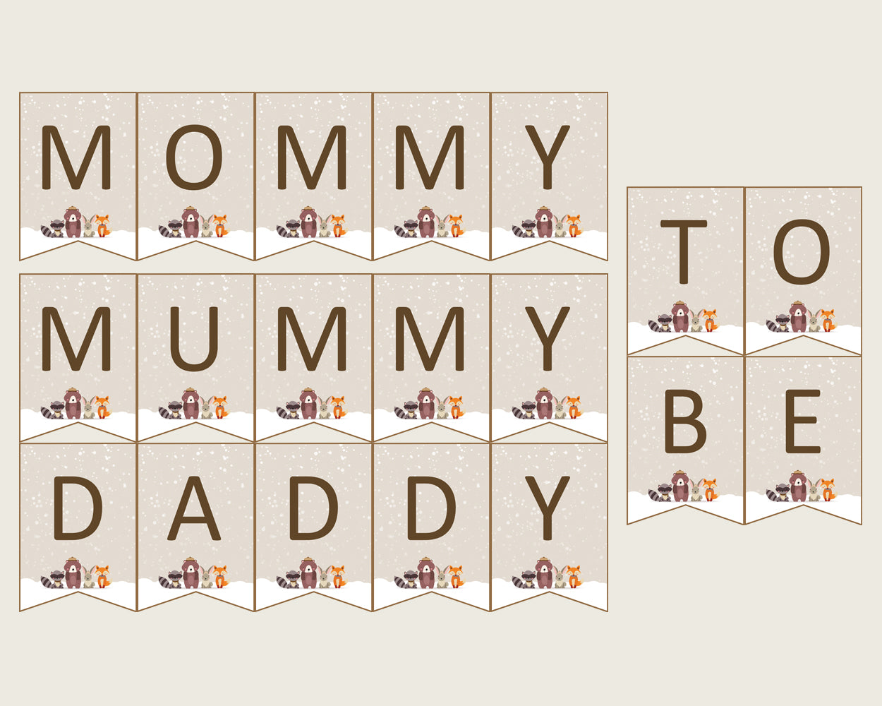 Winter Woodland Baby Shower Chair Banner Printable, Beige Brown Chair Banner, Gender Neutral Shower, Mama To Be, Mommy, Dad Mom To Be RM4SN